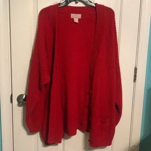 Oversized red knit cardigan